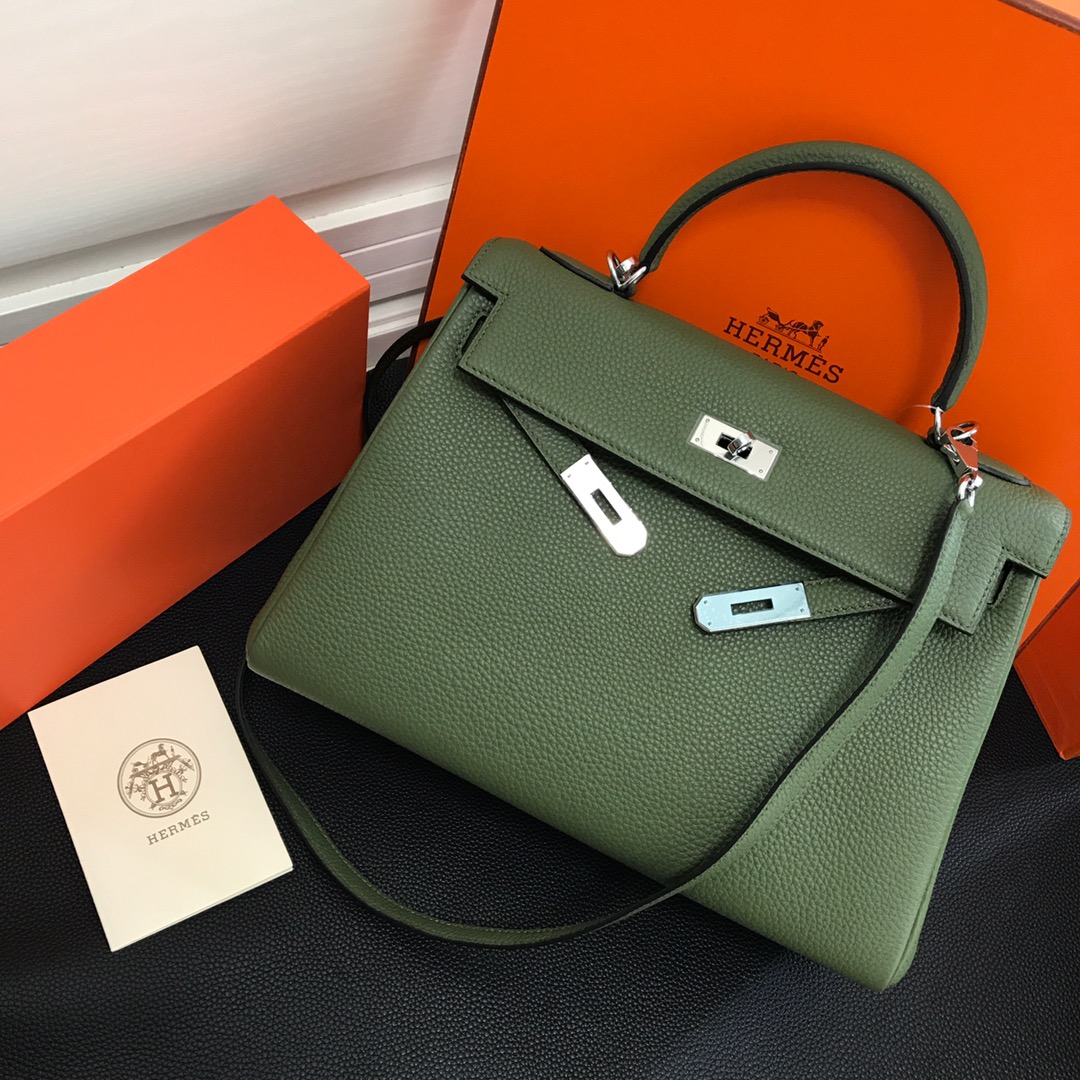 Hermes Kelly 32cm Handbag Shoulder Bag in Forest Green Togo Leather